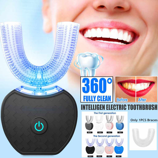 Brosse à dents électrique automatique intelligente à 360 degrés, étanche, Type U, blanchiment des dents, lumière bleue, chargement USB